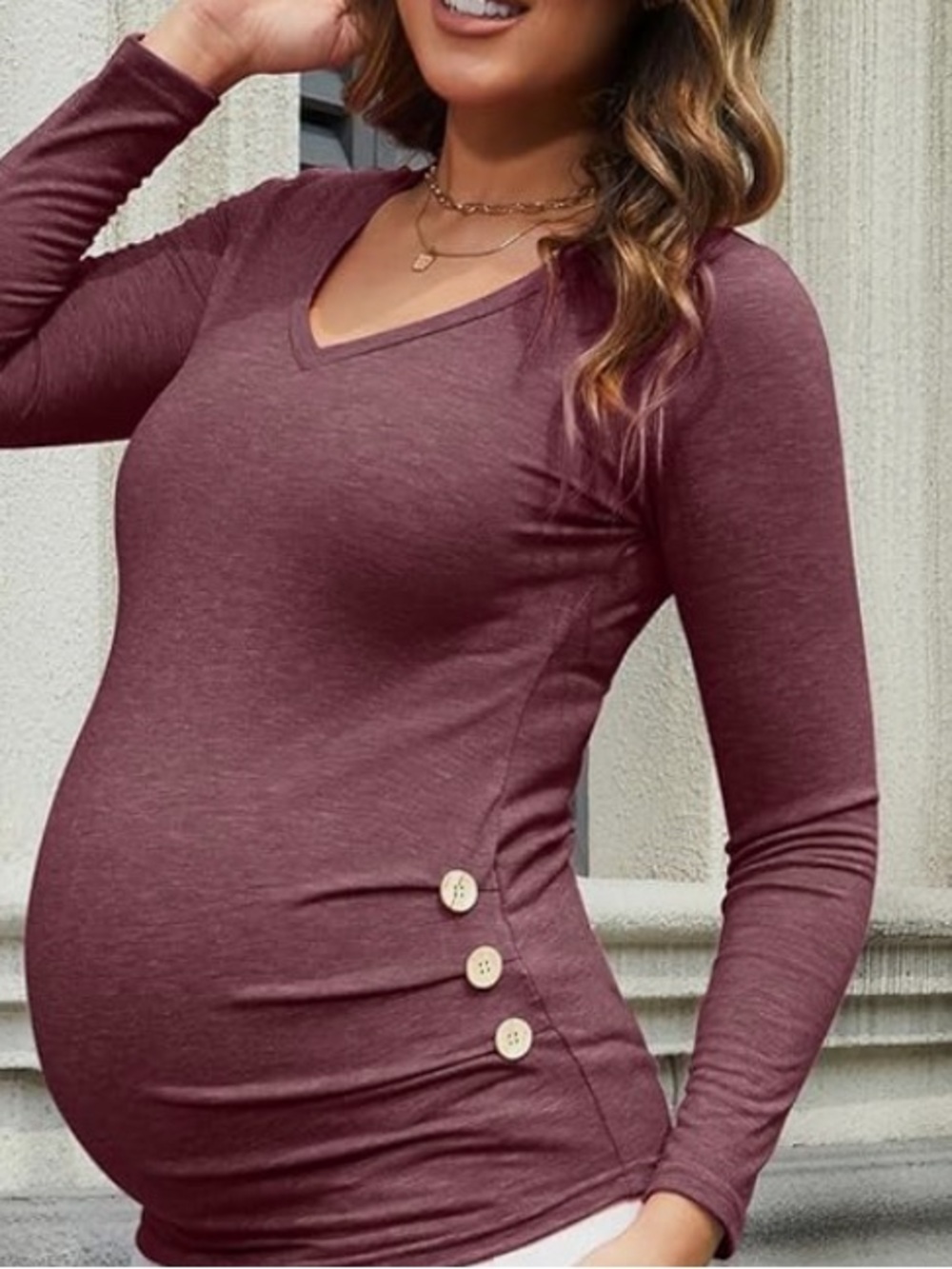 Maternity Long-Sleeve V-Neck Top in Mauve
